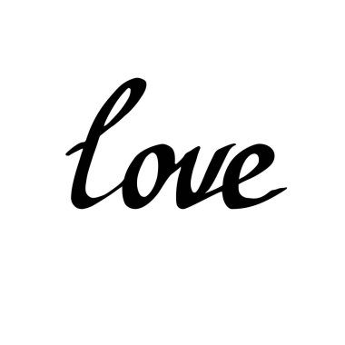 Vektör aşk el yazısı hat. İzole metin illüstrasyon öğesi. Siyah ve beyaz mürekkep sanat kazınmış.