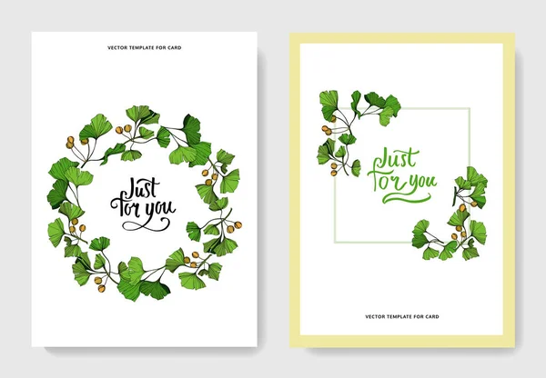 Vector Ginkgo hoja verde. Arte de tinta grabada. Tarjeta de fondo de boda borde decorativo floral . — Vector de stock