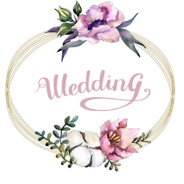 Botanik pembe çiçek buketi. Suluboya arka plan illüstrasyon küme. Çerçeve kenarlığı süsleme Meydanı.