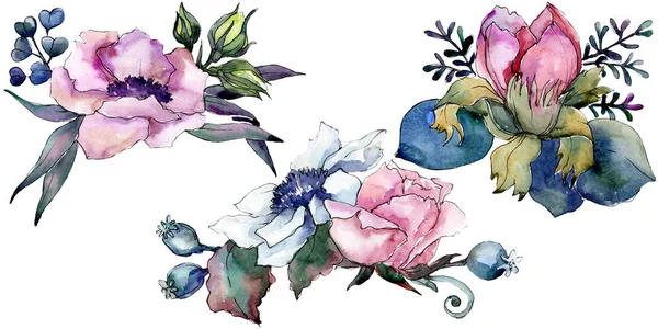 Bouquet floral rose de fleurs botaniques. Ensemble d'illustration de fond aquarelle. Elément d'illustration de bouquet isolé . — Photo