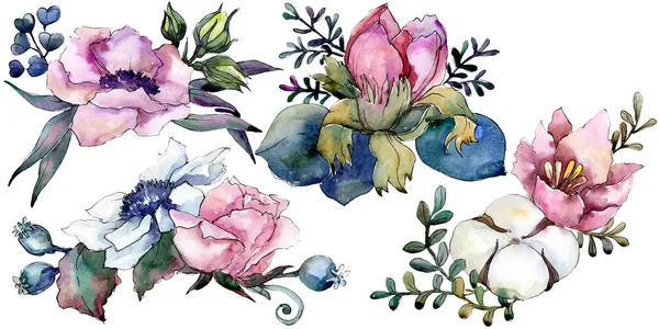 Flor rosa buquê de flores botânicas. Conjunto de ilustração de fundo aquarela. Isolado buquê elemento ilustração . — Fotografia de Stock