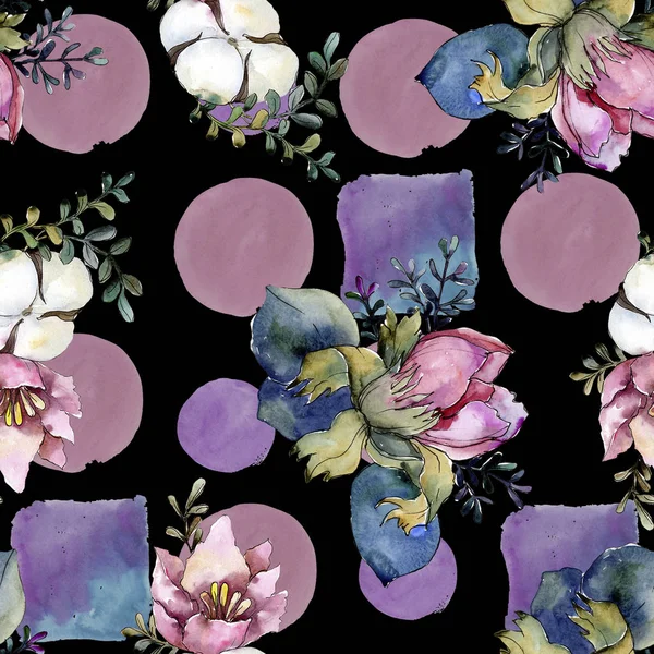 Ramo de flores botánicas florales rosadas. Juego de ilustración en acuarela. Patrón de fondo sin costuras . — Foto de Stock