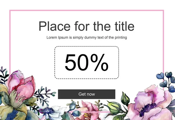 Rosa botaniska blombukett. Akvarell bakgrund illustration set. Promo försäljning banner mall. — Stockfoto
