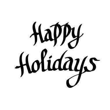 Vektör Happy Holidays el yazısı hat. Siyah ve beyaz mürekkep sanat kazınmış. İzole metin resim öğesi.