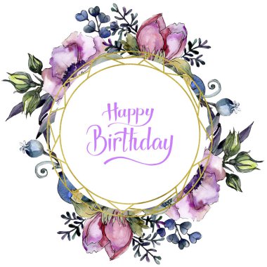 Botanik pembe çiçek buketi. Suluboya arka plan illüstrasyon küme. Çerçeve kenarlığı süsleme Meydanı.