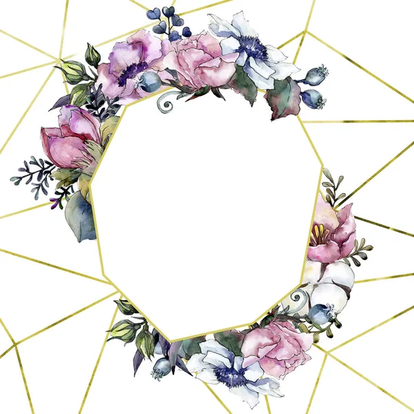 Bouquet floral rose de fleurs botaniques. Ensemble d'illustration de fond aquarelle. Cadre bordure ornement carré . — Photo
