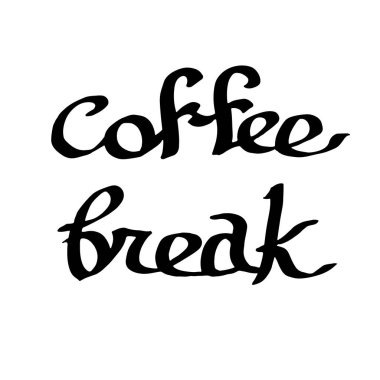 Vektör kahve molası el yazısı hat. Siyah ve beyaz mürekkep sanat kazınmış. İzole metin resim öğesi.