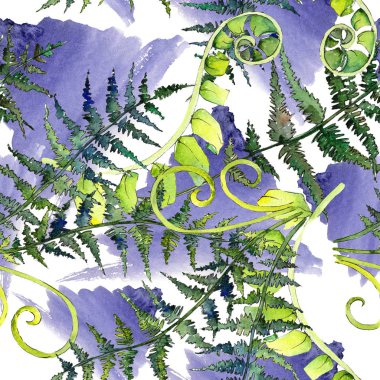 Fern yeşil yaprak. Suluboya arka plan illüstrasyon küme. Sorunsuz arka plan deseni.