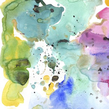 Soyut suluboya kağıdı sıçrama şekilleri çizim izole. Resimde aquarelle arka planı için.