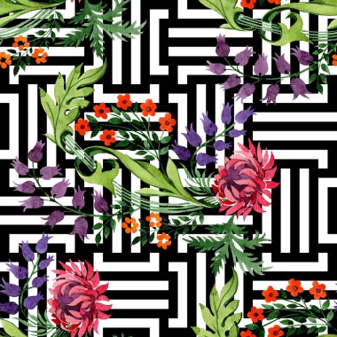 Süs Çiçek Botanik çiçekler. Suluboya arka plan illüstrasyon küme. Sorunsuz arka plan deseni.