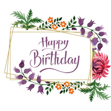 Süs Çiçek Botanik çiçekler. Suluboya arka plan illüstrasyon küme. Çerçeve kenarlığı süsleme Meydanı.