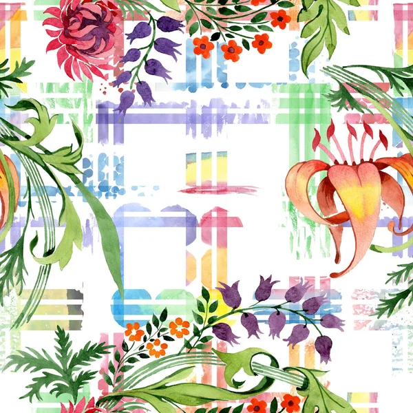 꽃 식물 꽃 장식. 수채화 배경 그림 설정 합니다. 원활한 배경 패턴. — 스톡 사진