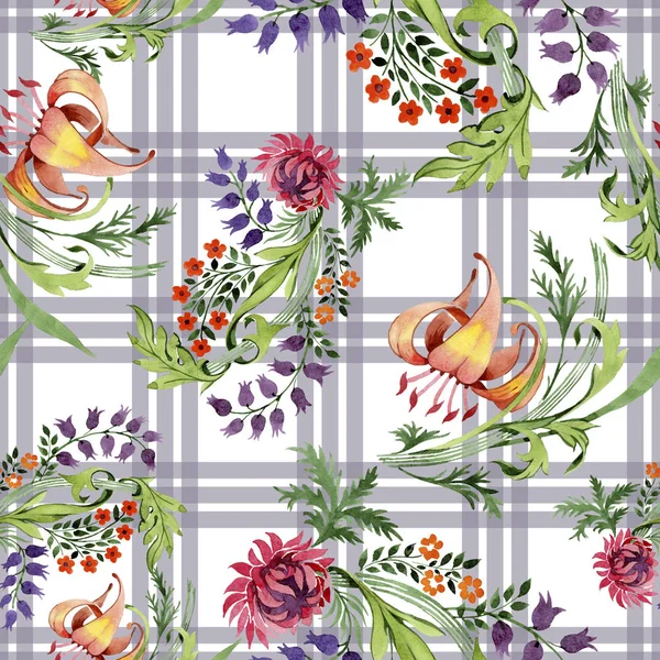 Ornamento fiori botanici floreali. Acquerello sfondo illustrazione set. Modello di sfondo senza soluzione di continuità . — Foto Stock