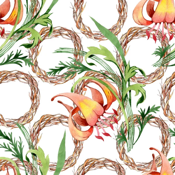 Ornamento fiori botanici floreali. Acquerello sfondo illustrazione set. Modello di sfondo senza soluzione di continuità . — Foto Stock