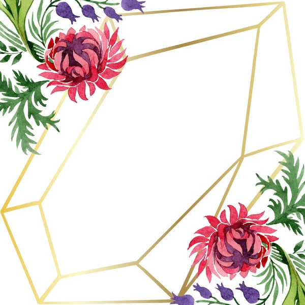 Ornamento fiori botanici floreali. Acquerello sfondo illustrazione set. Quadrato ornamento bordo cornice . — Foto Stock