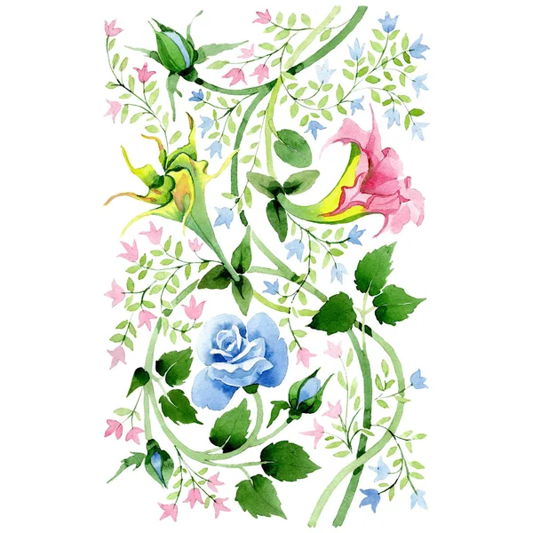 青とピンクの花の植物花。水彩画背景イラスト セット。孤立した飾りの図要素. — ストック写真