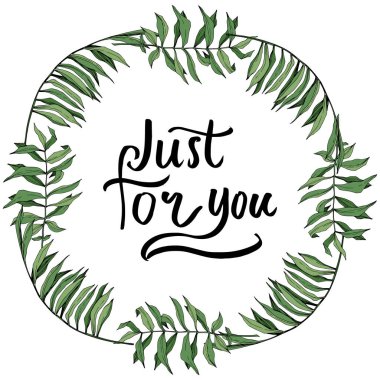 Vektör yaprak yeşil bitki botanik yeşillik. Oyulmuş mürekkep sanat. Palm beach ağaç yaprak. Çerçeve kenarlığı süsleme Meydanı.