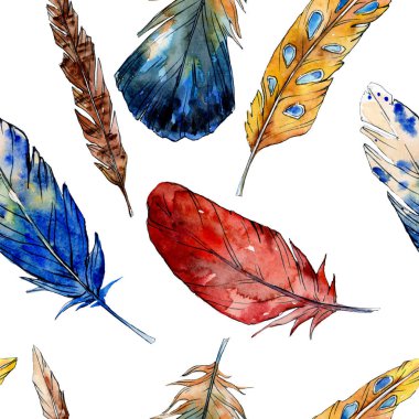 Suluboya kuş tüyü izole Wing. Sorunsuz arka plan deseni.