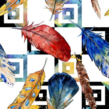 Suluboya kuş tüyü izole Wing. Sorunsuz arka plan deseni.