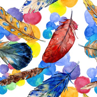 Suluboya kuş tüyü izole Wing. Sorunsuz arka plan deseni.