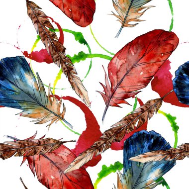 Suluboya kuş tüyü izole Wing. Sorunsuz arka plan deseni.