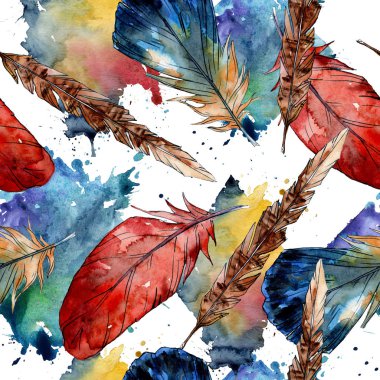 Suluboya kuş tüyü izole Wing. Sorunsuz arka plan deseni.