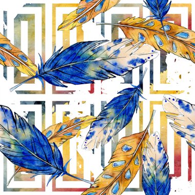 Suluboya kuş tüyü izole Wing. Sorunsuz arka plan deseni.