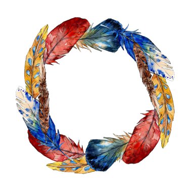 Suluboya kuş tüyü izole Wing. Çerçeve kenarlığı süsleme Meydanı.