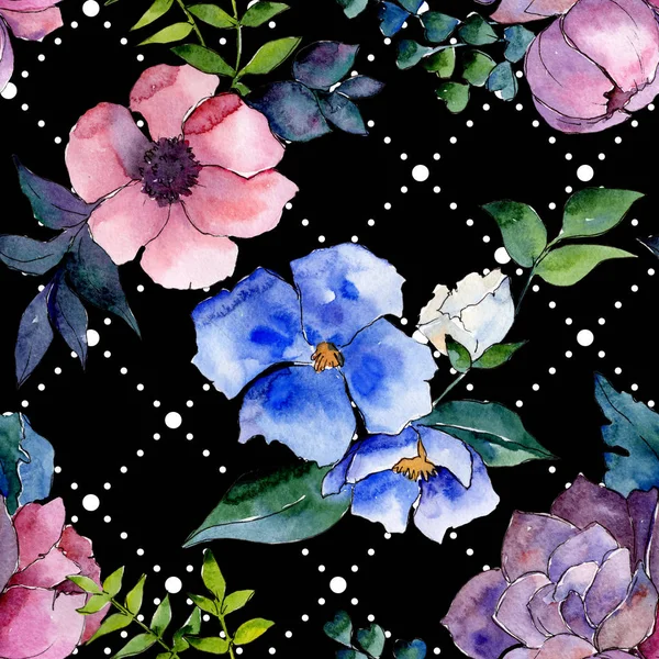 Buket çiçek botanik çiçekler. Suluboya arka plan illüstrasyon küme. Sorunsuz arka plan deseni.