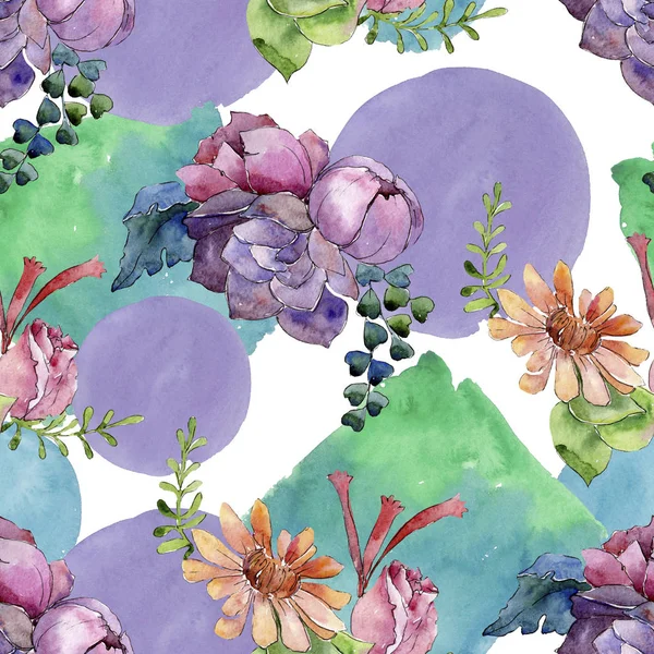 Buket çiçek botanik çiçekler. Suluboya arka plan illüstrasyon küme. Sorunsuz arka plan deseni.