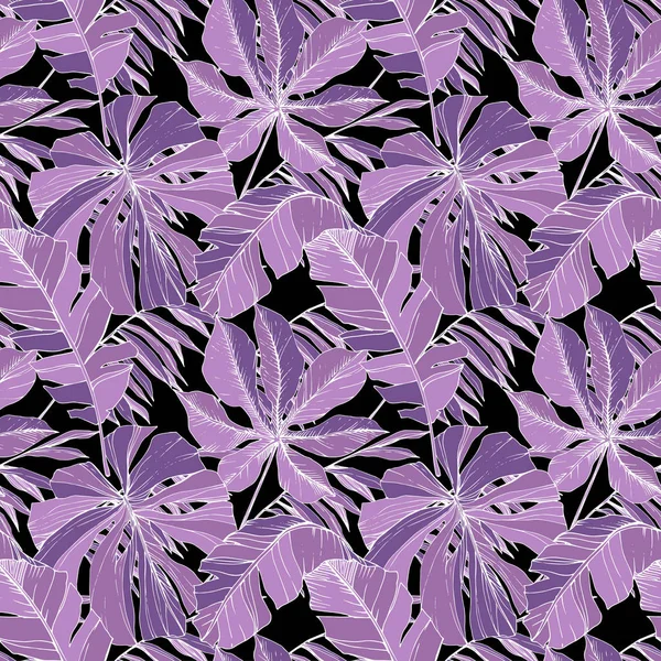 Vektör yaprak yeşil bitki bahçe çiçek bitki örtüsü. Oyulmuş mürekkep sanat. Palm beach ağaç yaprak. Sorunsuz arka plan deseni.