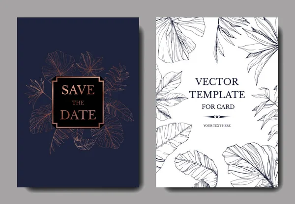 Vektör yaprak yeşil bitki. Oyulmuş mürekkep sanat. Palm beach ağaç yaprak. Düğün arka plan kartı çiçek Dekoratif kenarlık.