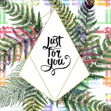 Fern yeşil yaprak. Botanik çiçek bitki örtüsü bitki. Suluboya arka plan illüstrasyon küme. Çerçeve kenarlığı süsleme Meydanı.