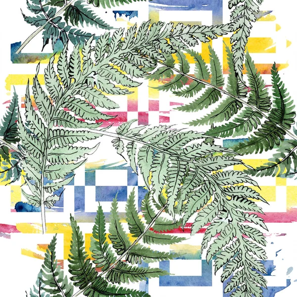Fern green leaf. Plant botanical floral foliage. Watercolor background illustration set. Seamless background pattern. — Stock Photo, Image