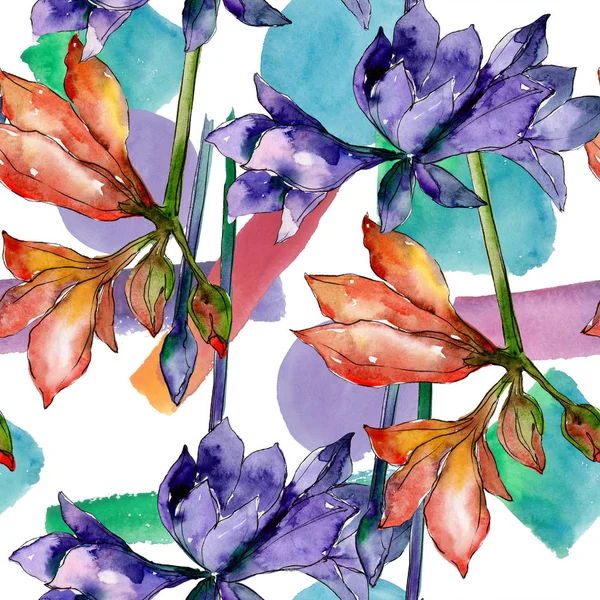 Amarilis rosa y púrpura flor botánica floral. Conjunto de ilustración de fondo acuarela. Patrón de fondo sin costuras . — Foto de Stock