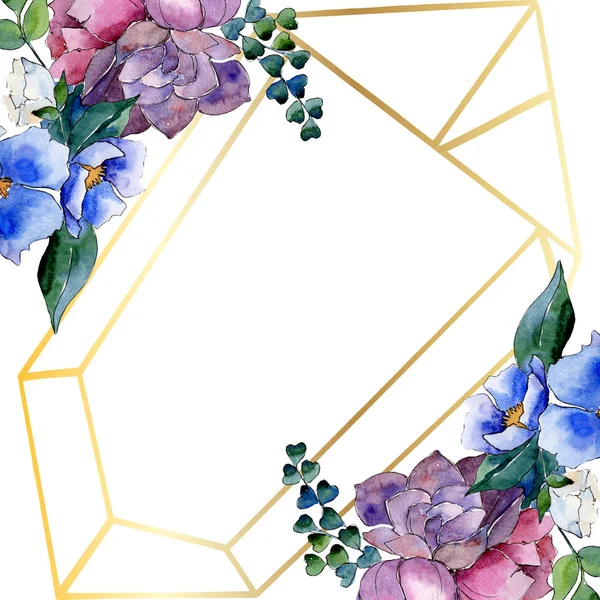 Boeket bloemen botanische bloemen. Aquarel achtergrond afbeelding instellen. Frame grens ornament vierkant. — Stockfoto