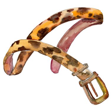 Leopar deri kemer kroki moda glamour illüstrasyon bir suluboya stili arka planda yazdır. İzole kemer öğesi.