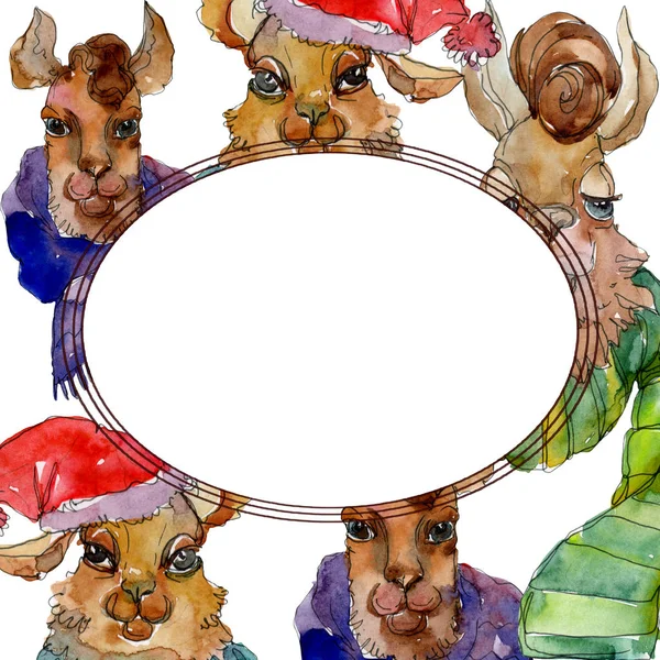 Мультфильм персонаж лама животное в акварельном стиле изолированы. Набор акварельных рисунков. Бесшовный рисунок фона . — стоковое фото