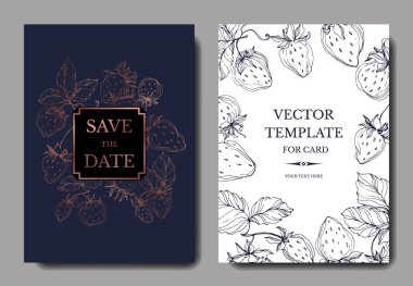 Çilek meyve vektör. Oyulmuş mürekkep sanat. Düğün arka plan kartı çiçek Dekoratif kenarlık.