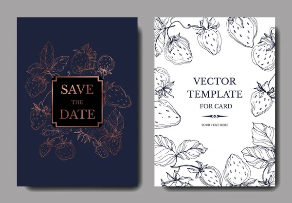 Çilek meyve vektör. Oyulmuş mürekkep sanat. Düğün arka plan kartı çiçek Dekoratif kenarlık.