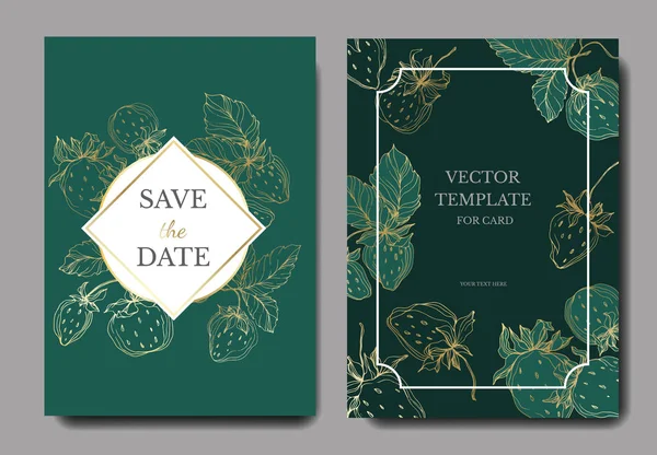Vecteur Fraises. Encre gravée. Carte de fond de mariage bordure décorative florale . — Image vectorielle