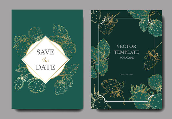Vector Strawberry fruits. Engraved ink art. Wedding background card floral decorative border.