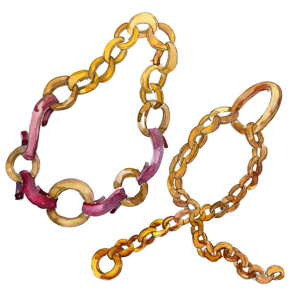 Золотой пояс цепи эскиз моды гламурная иллюстрация. Акварельный набор фона. Изолированный ремень
.