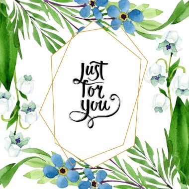 Beni fakirler ve lily vadi çiçekler unut. Suluboya arka plan illüstrasyon küme. Çerçeve kenarlığı süsleme Meydanı.