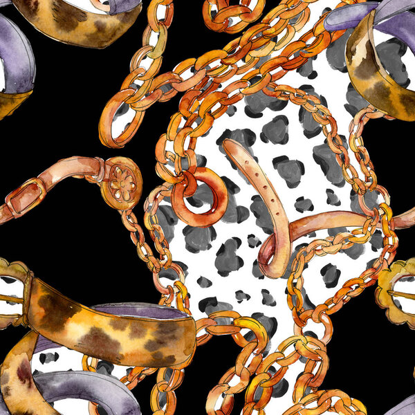 Золотой пояс цепи эскиз моды гламурная иллюстрация в акварели стиле фона. Бесшовный рисунок фона
.