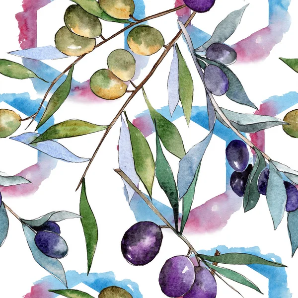 Olives vertes et noires. Ensemble d'illustration de fond aquarelle. Modèle de fond sans couture . — Photo