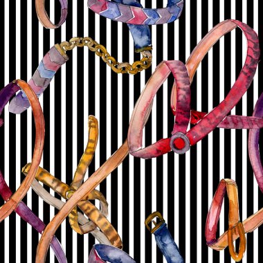 Deri kemer kroki moda glamour illüstrasyon bir suluboya stili arka planda benekli. Sorunsuz arka plan deseni.