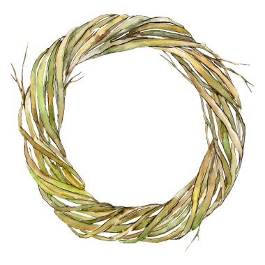 Çelenk şube. Suluboya arka plan illüstrasyon küme. İzole çelenk illüstrasyon öğesi.