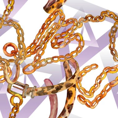 Altın zincir kemer kroki moda glamour çizimde bir suluboya stili arka plan. Sorunsuz arka plan deseni.