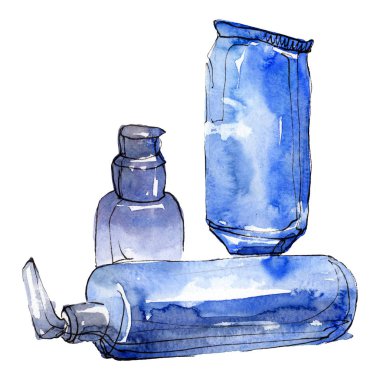 Kozmetik kavanoz bir suluboya stil izole öğesi glamour çizimde kroki. Suluboya arka plan ayarlamak.